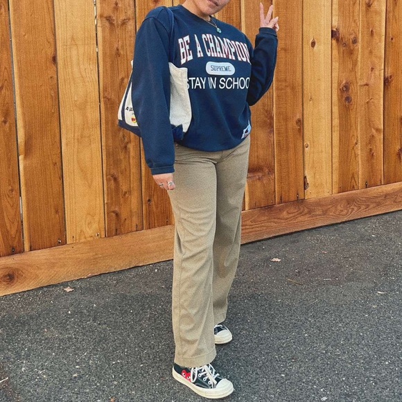 Supreme X Champion Navy Stay in School Crewneck Sweatshirt♥️ - Picture 3 of 6